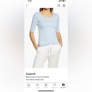 Caslon scoop neck, elbow sleeve t-shirt in light blue size xsmall